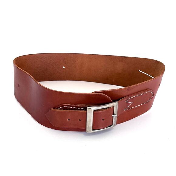 Western Festival Boho Women Belt Medium Brown Leather Lagenlook Hippie Rodeo